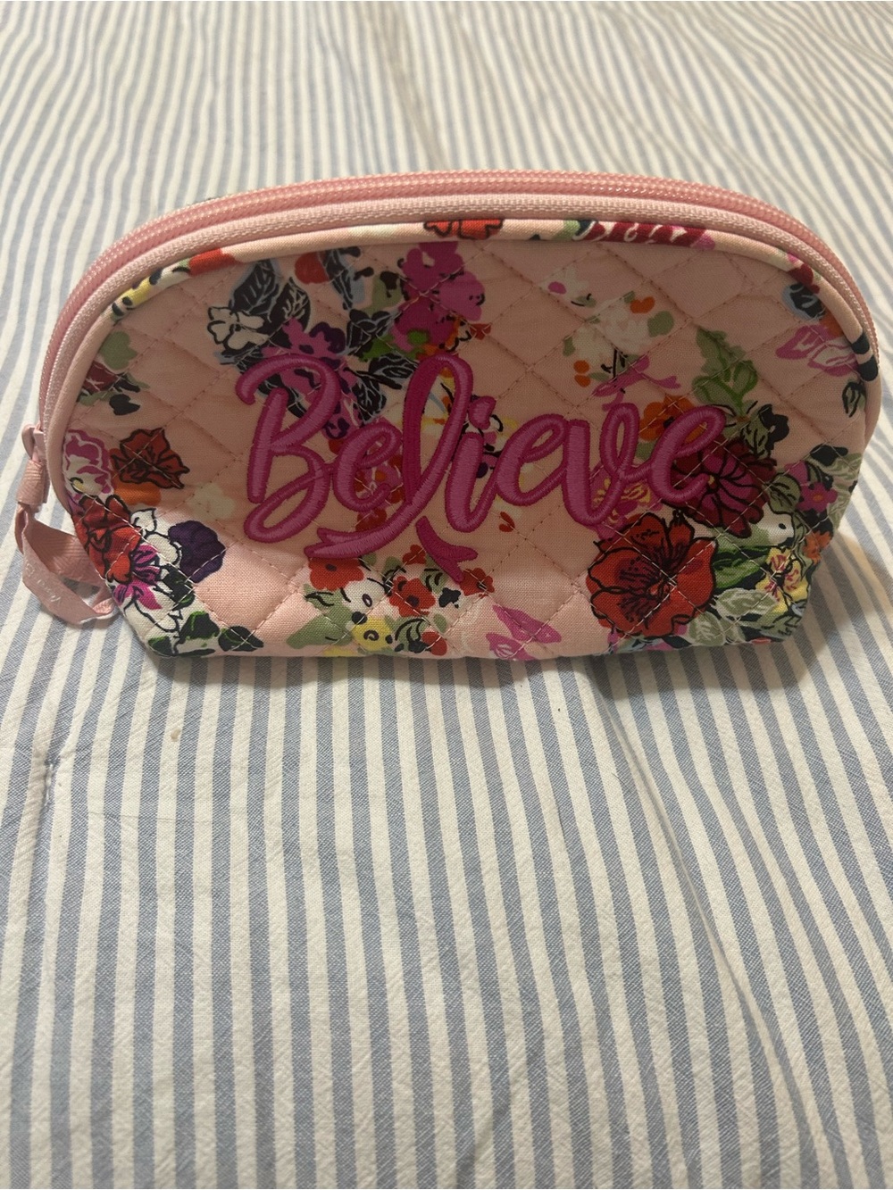 Vera Bradley Pink Floral 'Believe' Quilted Cosmetic Pouch